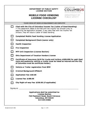 Fillable Online columbus MOBILE FOOD VENDING LICENSE CHECKLIST - City ...