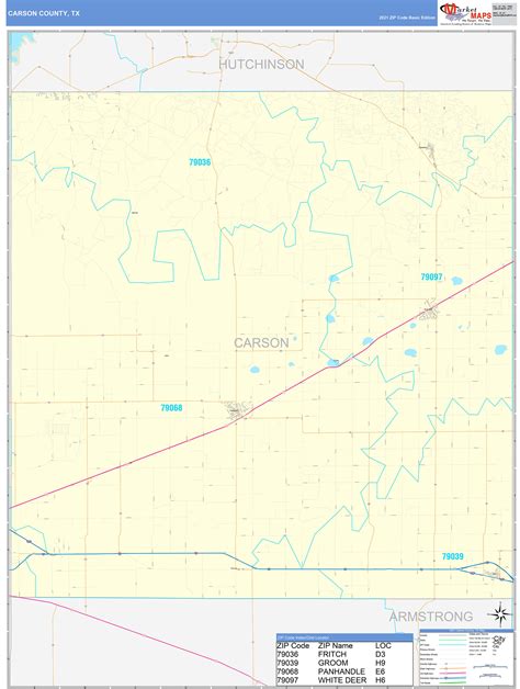 Carson County, TX Zip Code Wall Map Basic Style by MarketMAPS - MapSales