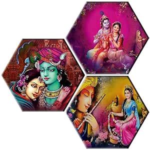 SAF paintings Set of 3 Hexagon Radha krishna MDF Board UV Textured ...