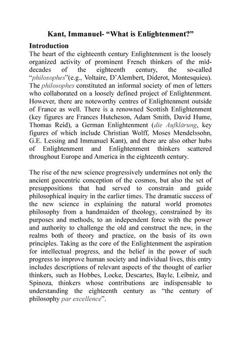 Kant - Kant, Immanuel- “What is Enlightenment?” Introduction The heart of the eighteenth century ...