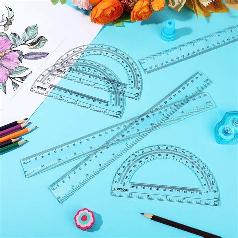 Buy 12 Inch Plastic Ruler and 6 Inch Plastic Protractor Set Clear Math ...