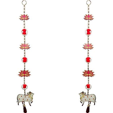 Pinoozclub Handmade MDF Cow Pichwai with Lotus Cutouts and Pom Poms ...