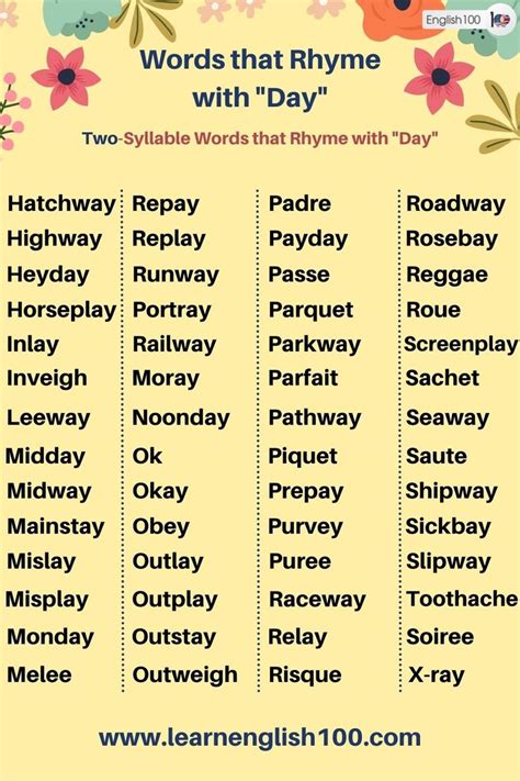 Words that Rhyme with "Love" / "Day" - English 100 | Words, Rhymes ...