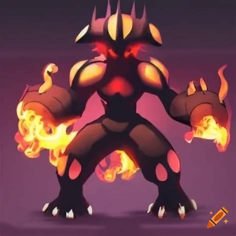 Demonic armored pokemon in battle pose with moonshine background on Craiyon