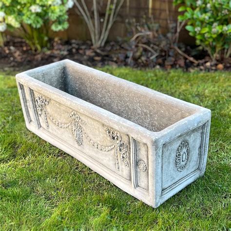 LARGE DECORATIVE STONE TROUGH OUTDOOR PLANTER WITH DRAINAGE HOLE ...