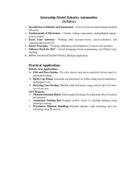 Internship Syllabus: Robotics Automation Overview and Applications ...