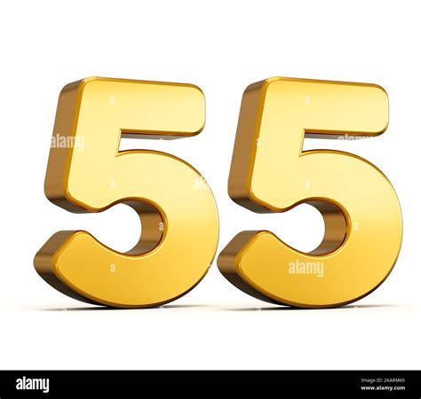 3d illustration of golden number fifty five or 55 isolated on white ...