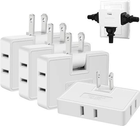 Amazon.com: 3 Way Flat Wall Outlet Extender Adapter- 4 Pack 180 Degrees ...