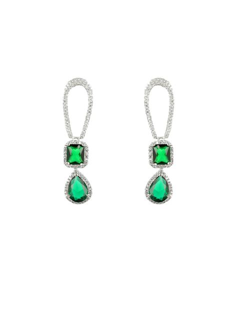Priyaasi Green American Diamond Silver-Plated Jewellery Set