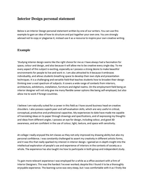 Interior Design personal statement | PDF | Interior Design | Experience