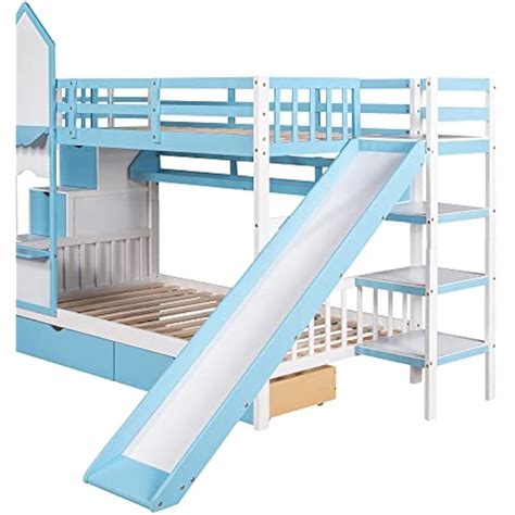 Polibi Twin Over Twin Wooden Castle-Style Bunk Bed | Ubuy India