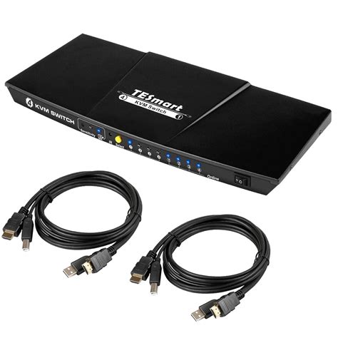 TESmart 4K KVM Switch HDMI 4X1 3840x2160@30Hz with 2 Pcs 5ft KVM Cables ...