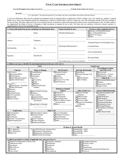 2016-2026 TX Civil Case Information Sheet - Blank Fillable Template ...