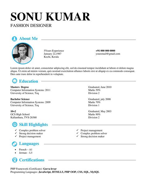 Resume Sample Format No Experience