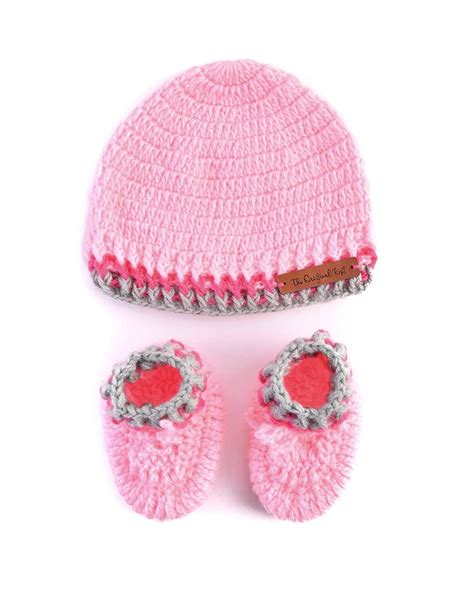 The Original Knit Pink Winter Wear Caps & Booties Set-Embroidered ...