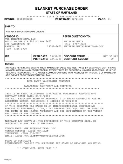 Fillable Online dgs maryland PDF version of FMIS BPO. Blanket Purchase ...
