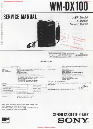 Sony WM-DX100 Service Manual PDF Free Download