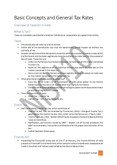 Chapter 1 - Taxation Basics and General Rates - Study Notes - Studocu