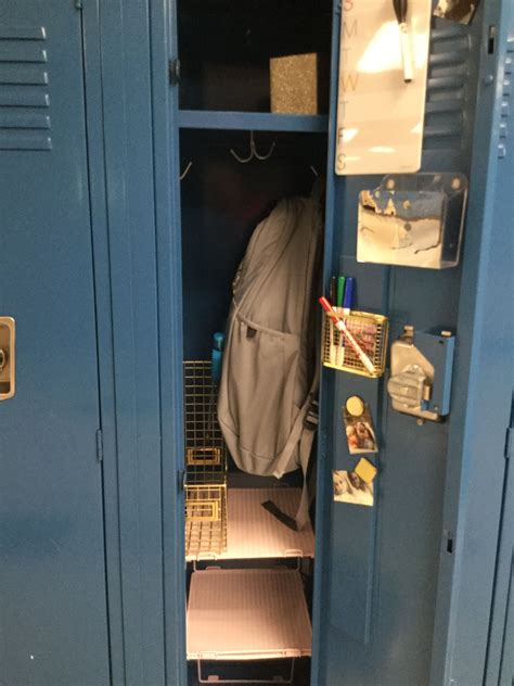 a locker with several items in it