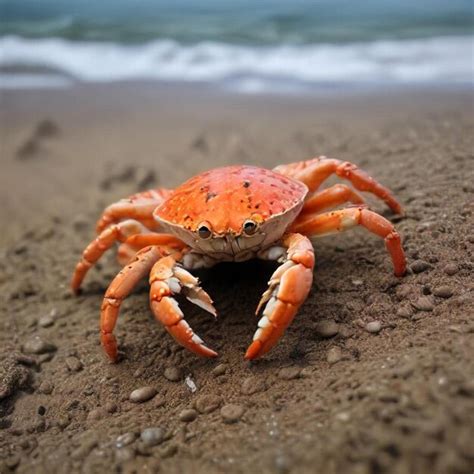A crab that is on the beach with the ocean in the background | Premium ...