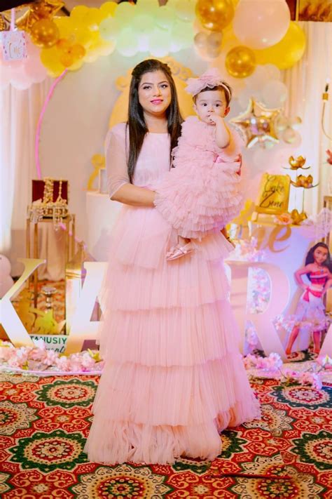 Baby Pink Multi Layer Fur Ball Gown For Mother Or Dress For Daughter ...