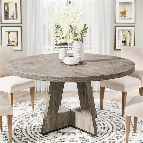 Tribesigns 47 Inch Round Dining Table, Grey Farmhouse Wood Kitchen ...