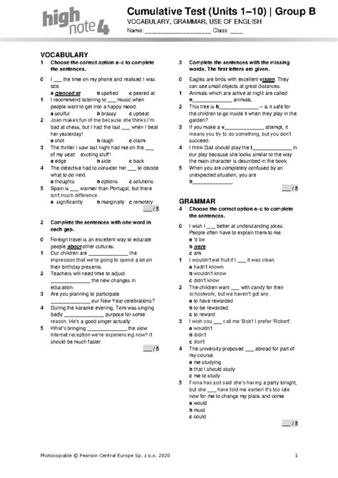 High Note 4 U1-10 Cumulative Test B - Cumulative Test (Units 1–10 ...