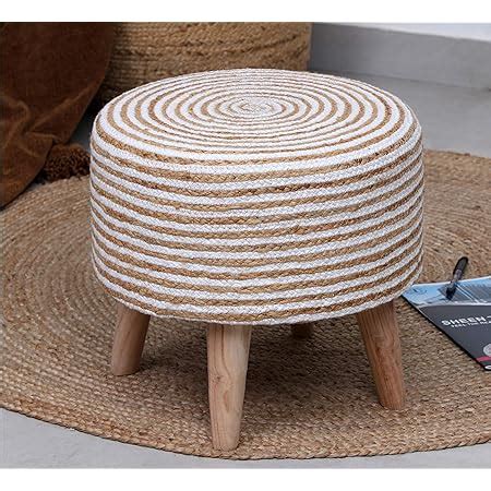 Shadowkart Jute Pouffes Sitting Stool for Living Room Poof Puffy Wooden ...