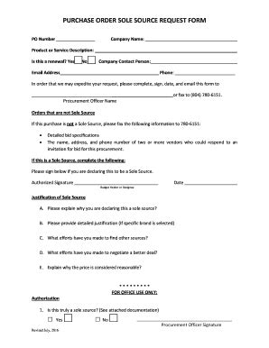 Fillable Online PURCHASE ORDER SOLE SOURCE REQUEST FORM Fax Email Print ...