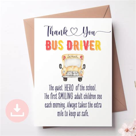 Bus Driver Thank You Note, Printable Digital Download Bus Driver Thank ...