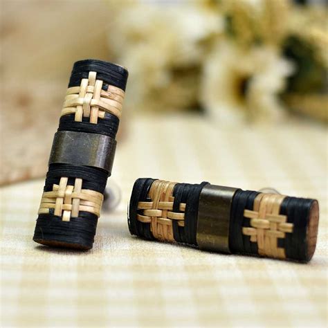 Black and Brown Rattan Wooden Drawer Knobs