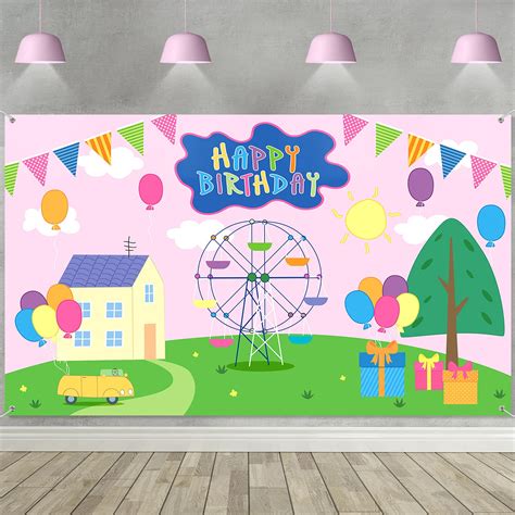 Happy Birthday Party Backdrop Banner Extra Large Fabric Cartoon House ...