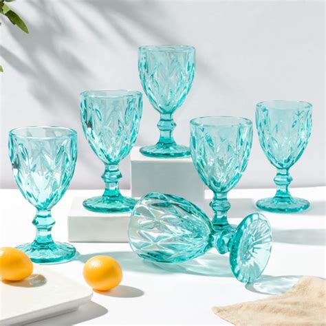 Textured Drinkware Glass Teal Set of 6 250 ml Online - Premium Wine ...