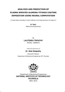 Analysis And Prediction Of Plasma Sprayed Alumina-Titania Coating ...