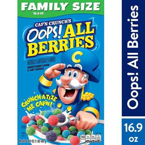 Is Cap'n Crunch's Oops! All Berries Sweetened Corn & Oat Cereal Low ...