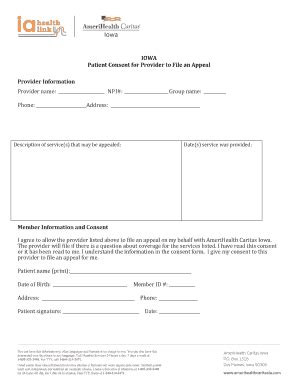 Fillable Online Patient Consent for Provider to File an Appeal ...