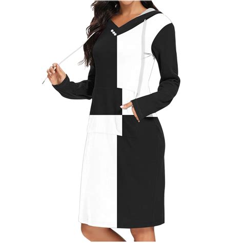SMihono Fashion Womens Long Sleeve Spring Dresses Color Block Crewneck ...