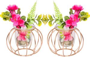 the unique designs Flower Vase with Copper Metal Frame Stand Crystal ...