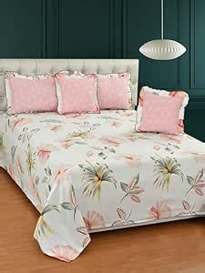 Buy BREVARD Premium Glace Cotton 210 TC 5 Pcs Frill Bedding Set ...