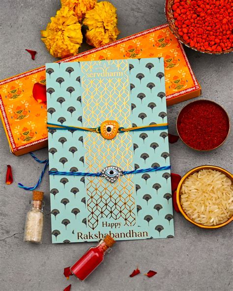 Evil Eye Combo Rakhi - Blue and Yellow | Pack of 2 – ServDharm