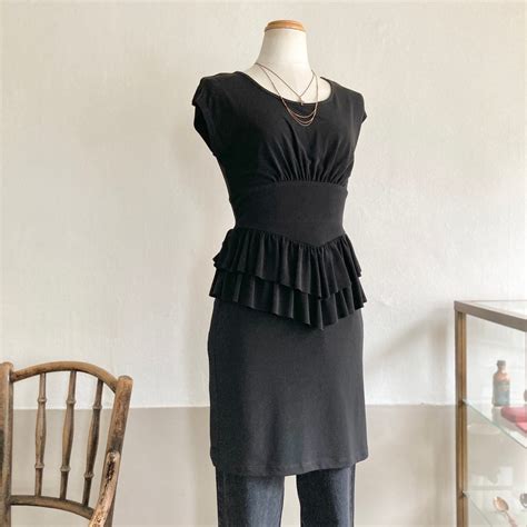 Black Peplum Mini Dress | Sugar Spun Sister Used & Vintage