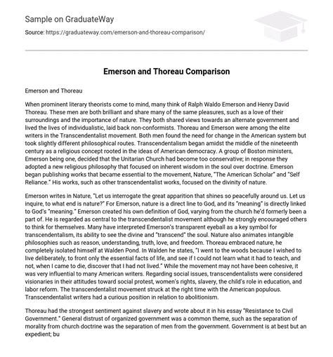 ⇉Emerson and Thoreau Comparison Essay Example | GraduateWay