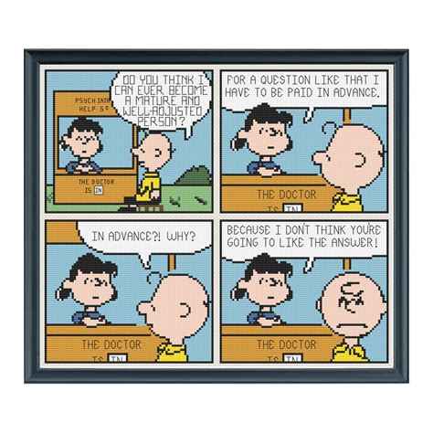 Peanuts Cross Stitch Pattern | Lucy's Psychiatry Booth With Charlie ...