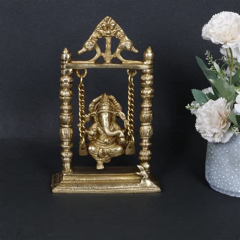 ARTVARKO Brass Lord Ganesha Bhagwan On Swing Brass Ganesh Idol Ganpati ...