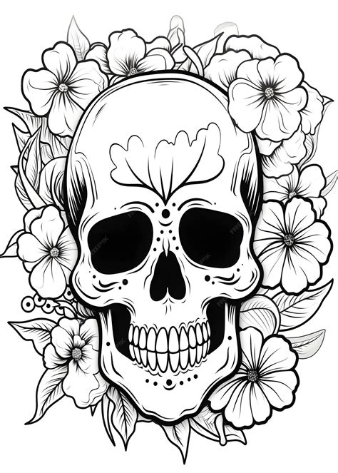 Premium Photo | Floral Skull Coloring Page Sugar skull outline coloring ...