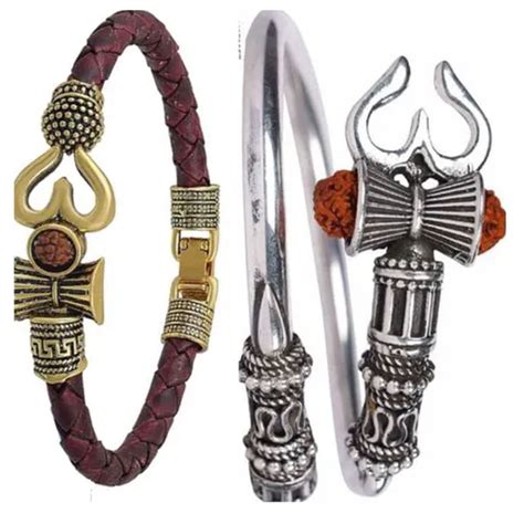 Buy Shobhram Stylish Men's Combo Rudraksh Damroo Trishul Kadas Bracelet ...
