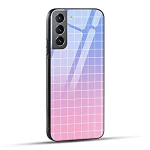 NDCOM for Samsung Galaxy S22 5G Back Cover Blue Pink Grid Printed Glass ...