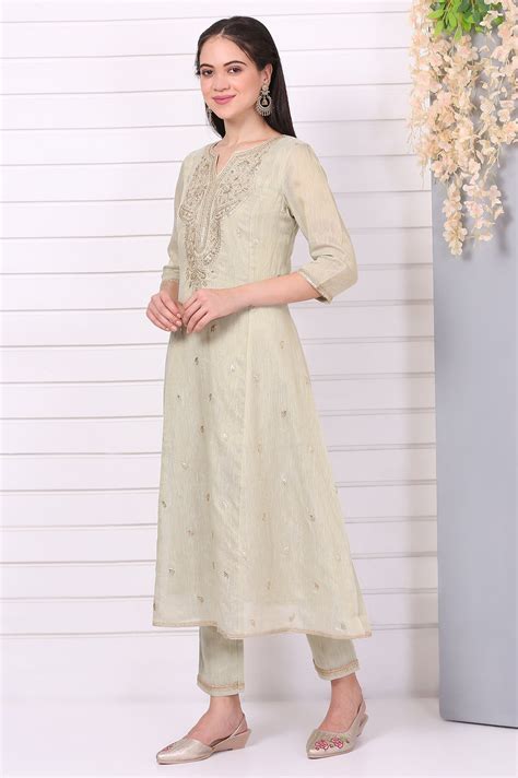 Buy Pista Green Zari Embroidered Anarkali Festive Kurta, Trousers and ...