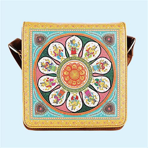The Bombay Store Pattachitra Folk Tales Faux Leather Square Sling Bag
