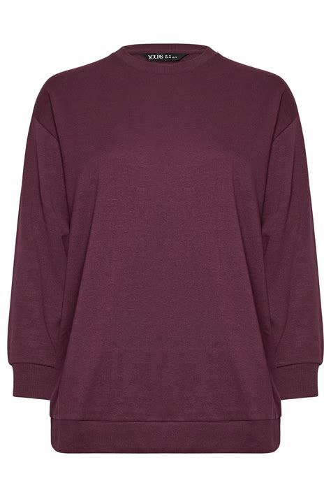 YOURS Plus Size Burgundy Red Long Sleeve Crew Neck Sweatshirt | Yours ...